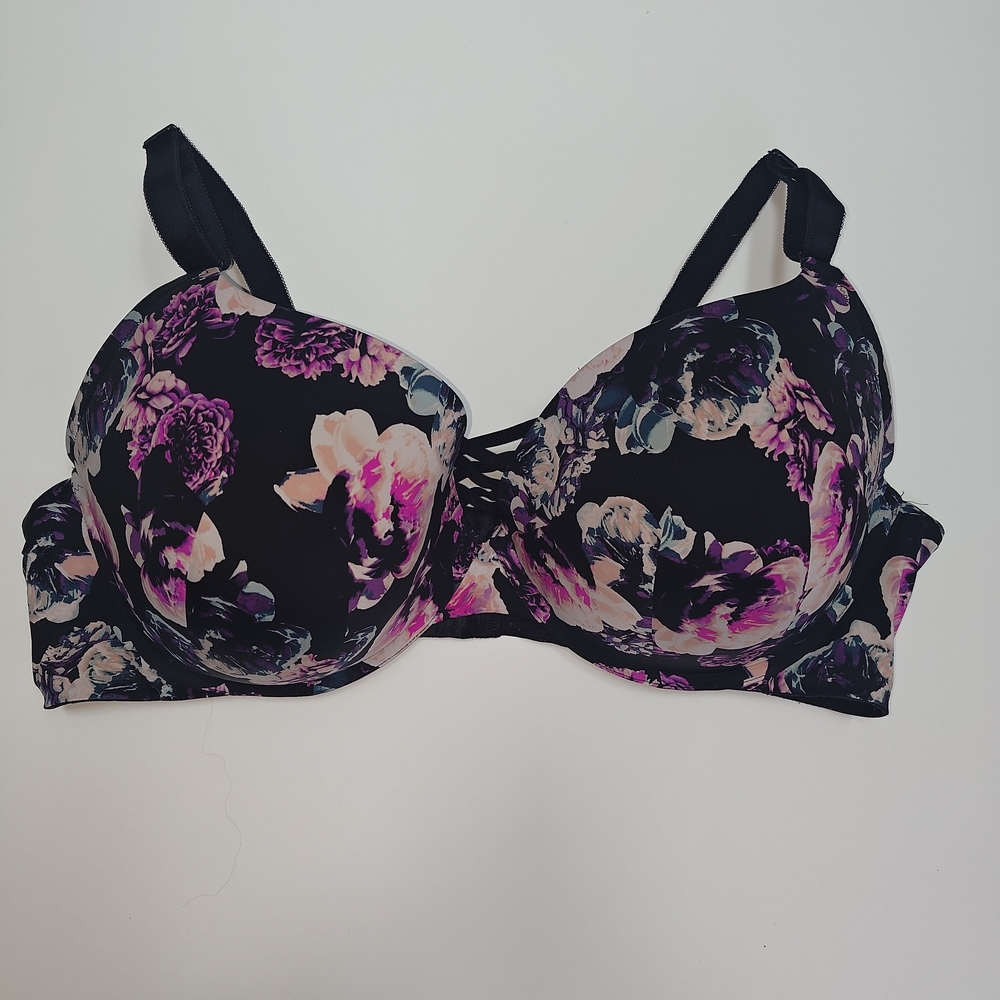 Torrid Curve XO Sexy Push-Up Plunge Bra, Size 46DD, Floral Print
